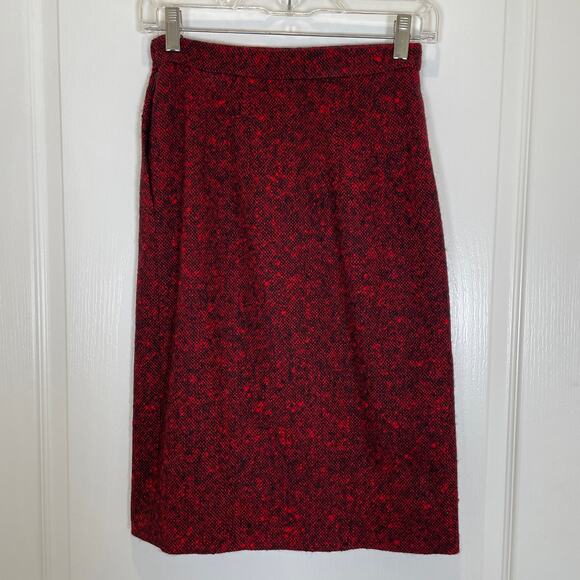Celine Vintage Tweed Skirt Red Made in France 100% Wool Straight Midi 36 2 / 4 - Picture 6 of 6